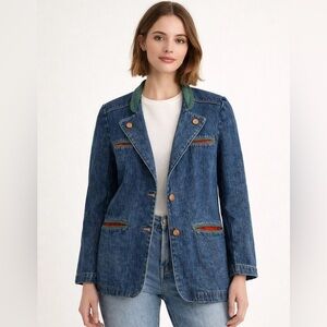 Vintage ‘90’s European Denim Blazer Alpine 
Trachten Gucci Vibe